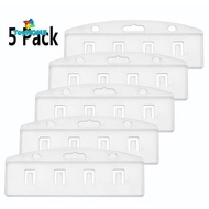 GPHA> Pa Of 5 Horizontal Half Card Badge Holder For Swipe ID Cards Frosted Rigid Polycarbonate Plast
