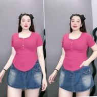 Áo Thun Kiểu Croptop Bigsize Chất Thun Gân Tăm Cao Cấp Khuy Kiểu Tôn Dáng Tôn Eo G13