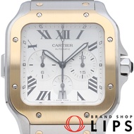 卡地亞 Santos de Cartier 計時腕錶 XL Santos De Cartier W2SA0008，含錶盒、保固卡、錶帶，K18YG/SS材質，男士腕錶，銀色，拋光處理，成色極佳 [二手