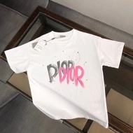 24_DIOR 2024 Spring And Summer New CD Graffiti Color Matching LOGO Letter Printing Casual Loose Short-sleeved T-shirt Fo