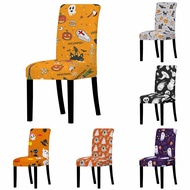 Halloween Elastic Chair Cover For Dining Room Decor Ghost Pumpkin Office Chair Case Skeleton Black Cat Stretch Chair Slipcovers