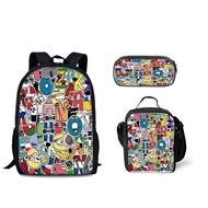 Alphabet Lore Backpack 3D Printing Casual Bag Meal Bag Pencil Case Three-piece Set