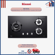 Rinnai RB-93UG 3 Burner Built-In Hob Schott Glass (Black) Top Plate