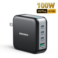 【อแดปเตอร์ชาร์จ】Rocoren PD 100W GaN Charger USB Type C 4-Ports Adapter Fast Charger Compatible with Macbook Pro iPhone 14 Pro Max Samsung Galaxy S23