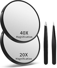 Macaki 20X&40X Magnifying Mirrors with Suction Cups and 2 Tweezers Set，3.5 inches Magnified Makeup M