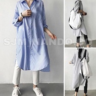 SJM KEMEJA LONG TUNIK SALUR ATASAN LENGAN PANJANG WANITA BAHAN KATUN MOTIF SALUR HIGH QUALITY FIT L