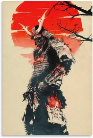 Red Sun Retro Portrait Japanese Samurai Poster Paintings Wall Decor Canvas Wall Art Photo Prints Pos