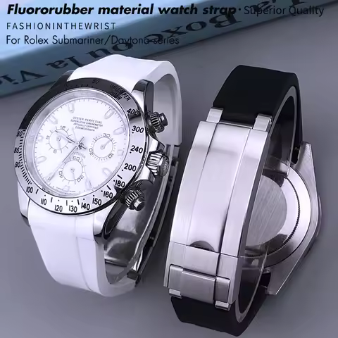 19mm 20mm Curved End FKM Fluororubber Rubber Watchband Fit for Rolex Submariner Daytona Explorer Bla