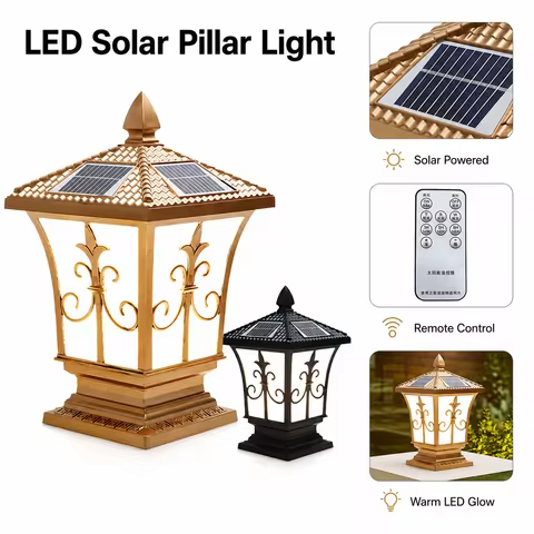Outdoor Solar Column Lamp Waterproof LED Pillar Light Remote Control Street Garland Lawn Lamp Exteri