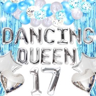(SG SELLER) 17th Birthday Decorations, 17th Birthday Balloon, Blue and Silver Birthday Decorations S