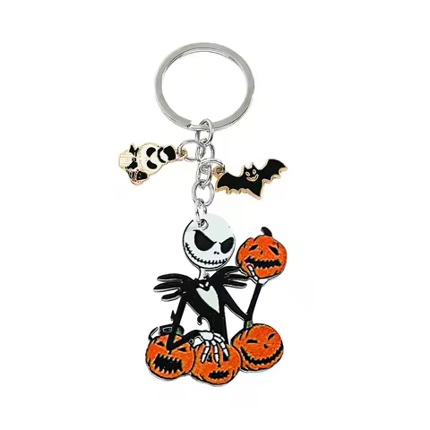 Anime Cartoon Nightmare Before Christmas Keychain Jack Skellington & Pumpkin Charm Gothic Halloween 