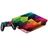 Protective Game Player and Controller Skin Sticker with Colorful Grid Pattern for Sony PlayStation 4