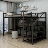HomeK Loft Bed Single Upper Dormitory Duplex Penthouse Bed Multifunctional Iron Bed Frame Bed 989S 8