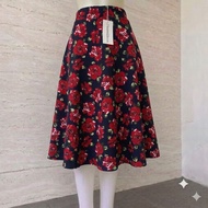 MAWAR Umbrella Skirt Wanita 7/9 Below the Knee Rose Pattern Waffle Skirt
