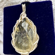 巴西 金髪晶水晶吊墜 黃膠花共生 項鍊 原石 水晶 擺設 pendant j