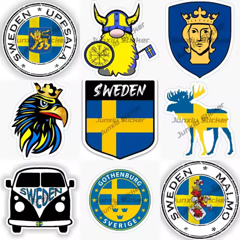 Stockholm Sweden Viking Coat of Arms Sticker Uppsala Goteborg Seal Sticker Round Flag Emblem Outdoor