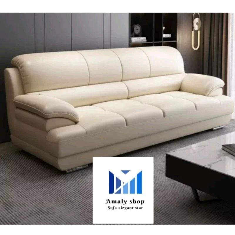 Sofa Kulit 3 seater Minimalis Mewah Sofa Ruang Tamu Modern Jati Realpict