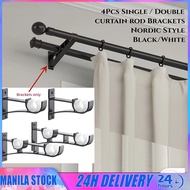 4Pcs Double Curtain Rod Bracket Holder Set Metal Heavy Duty Base Rod Pole Window Track Holder