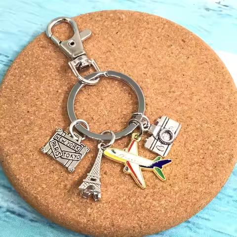 1pc Paris Travel Keychain, Eiffel Tower Airplane Suitcase Bag Charm, Paris Tokyo New York Souvenir K