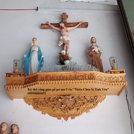 Kệ thờ gỗ pơ_mu điêu khắc chữ" Thiên Chúa là tình yêu" size: 80x30(cm) không bao gồm tượng - kệ thờ