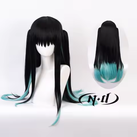 ND Tokito Muichiro Cosplay Wig Anime Demon Slayer Mix Black Heat Resistant Synthetic Kanekalon Hair