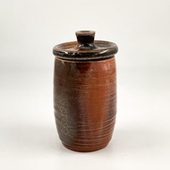 柴燒圓柱茶倉/陶器/茶罐