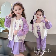 Baju Kanak Kanak Perempuan Blouse Set Tshirt Baby Girl Suits Three-Piece Suit Baju Budak Perempuan 12 tahun Kids Long Sleeve Suit Children Fashion Korean Cartoon Kuromi Baseball Uniform Kids Clothes Girl S Clothing