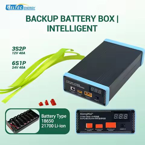 12V 24V 40A BMS Backup Battery Box 3S2P 6S1P for 18650 21700 Battery Cell DC5.5 XT30 XT60 Output Por