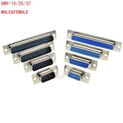 5Pcs DB9 DB15 DB25 DB37 Hole/Pin Female/Male Blue Welded Connector RS232 serial port socket DB D-SUB