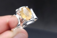 天然黃色藍寶石皇冠造型戒指，925 純銀戒指，黃色