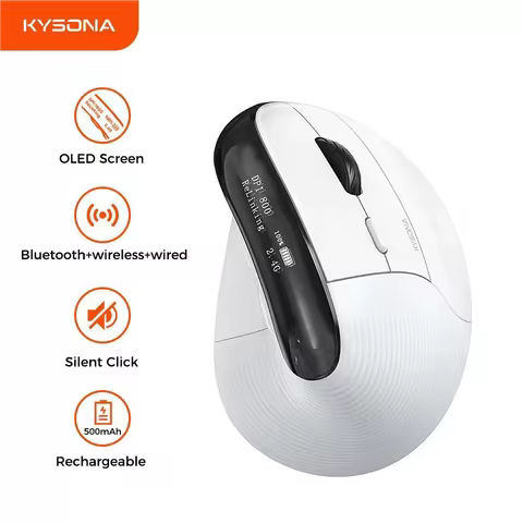 Kysona EM11 Pro Vertical Ergonomic Mouse 2.4G Bluetooth Wireless 6400 DPI Mute Mice For MacBook Tabl