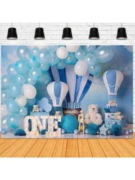 生日攝影背景藍色熱氣球熊生日派對裝飾橫幅道具乙烯基