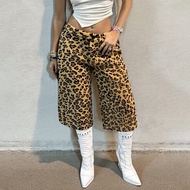 Women's Leopard Print Wide Leg Loose Party Pants, Minimalist Fashion 7/8 Pants Suitable For Autumn, 