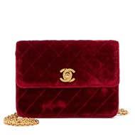 Chanel Burgundy Red Quilted Velvet Micro Mini Classic Single Flap Gold Hardware, 1991-1994