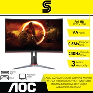 AOC C27G2Z Curved Gaming Monitor 27”/VA Panel/0.5ms/FHD 1920x1080/ 1500R/240Hz/HDMI,DP/Height Adjust