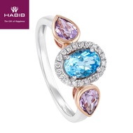 HABIB Opal Blue Topaz, Pear Pink Amethyst and Diamond Ring in 375/9K Gold 261741021(R)