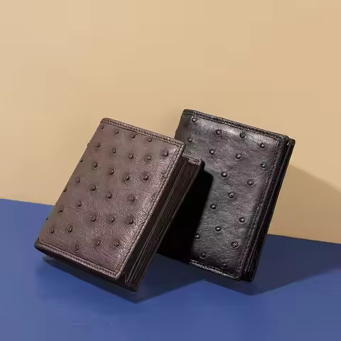 2026 New Fashion Real Men's Ostrich Leather Wallets Genuine Leather Short Organizer Wallet Boy Brand