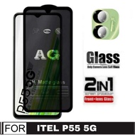 AG Matte Tempered Glass 9H / Screen Protector Anti Glare + Back Lens Camera Transparent Itel P55 5G 
