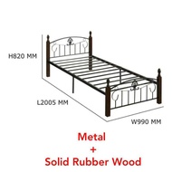 Single/ Queen Solid Rubber Wood/ Metal Bedframe/ Katil Kayu/Besi Bujang/Tahan Berat /Strong Support / White Putih Black