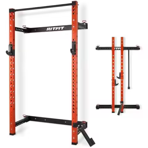 2.36'' x 2.36'' Folding Squat Rack for Home Gym, Wall Mounted Squat Rack with Attachments - Space Sa