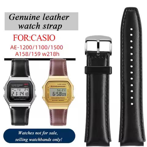 Genuine leather watch strap for Casio AE-1200/1300 A159W-N1 A158WA F-91/W-216 cowhide watch band 18m