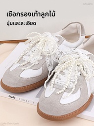 FUYOU | เชือกรองเท้าลูกไม้สำหรับ Onitsuka Tiger Derbys สตรี สีขาวมุก โบว์ DIY