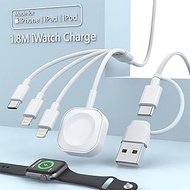 Travel Multi 6-in-1 Universal Charger Cable,USB A/Type C iWatch Charger+Lightning*2+Type C Cord Adapter Combo for Smart Watch Series 9/8/7/6/5/4/3/2/SE/iPhone 15/14/13/12/11 Pro/Samsung/iPad/Huawei