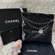 全新 香奈兒 Chanel 25s 22bag 小號 黑銀 黑色 銀扣 垃圾袋 牛皮 手提 腋下