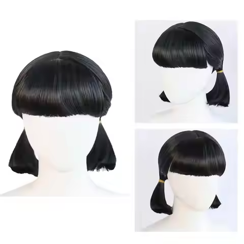 For Squid Game 2 Younghee Wig, Dual Ponytails Cosplay Wig with Straight Bangs for Kids, Synthetic Ha