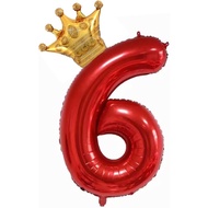 40 inch Red Crown Number 6 Balloon ,Giant Large Aluminum Film Number Balloon ，6th Birthday Decoratio