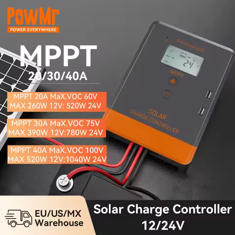 PowMr MPPT Solar Charge Controller 12V 24V 40A 30A 20A Battery Solar Regulator