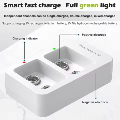 1Pc 2-Slot 9V Battery Charger Smart Fast Battery Charger With LED Indicators USB Cable For 1-2 9V Ni