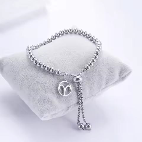 Skyrim Zodiac Pendent Beads Chain Bracelets for Women Stainless Steel Charm Bracelet Aries Pisces Ge
