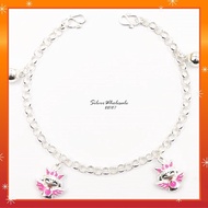 💥PROMO💥#BB187 3D Angel & Princess Charm with Pink Enamel Baby Anklet-925 Sterling Silver (Original S